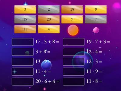 Примеры в пределах 20 с переходом через десяток
