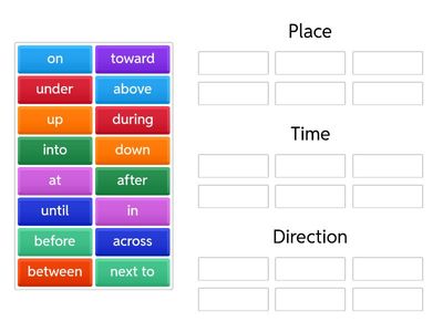 Preposition Sort: Place, Time, Direction