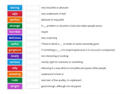 Adjectives Definitions Unit 1A