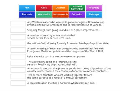 War of 1812 Vocabulary Words 1