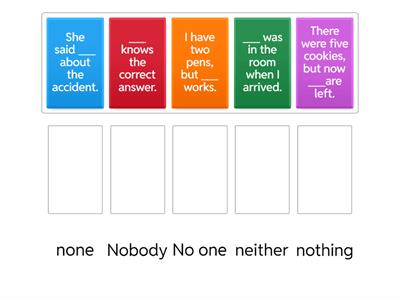 Negative Pronouns. Connect the words: