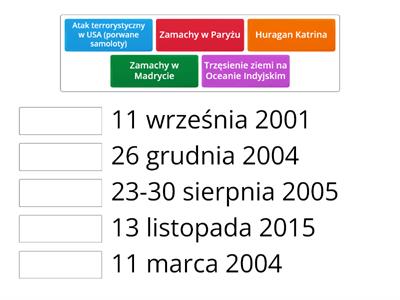 Daty ataków terrorystycznych i katastrof- pary