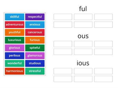 4.12 (sort 12-deriv) Suffix: ful, ous, ious (Blue)