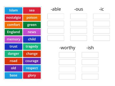 Suffixes to form Adjectives