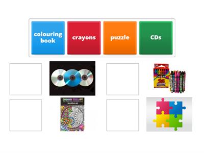 colouring book/puzzle/crayons/ CDs