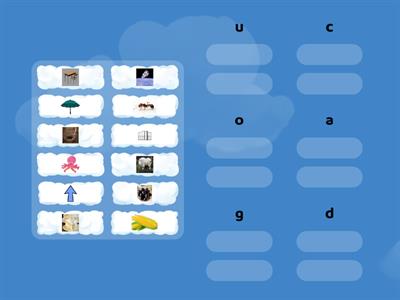 initial sounds u, c, o, a, g, d