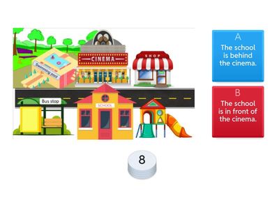 Prepositions of place. In town. (in front of, behind, between, next to)