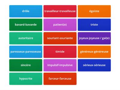 Le caractère Vocabulaire