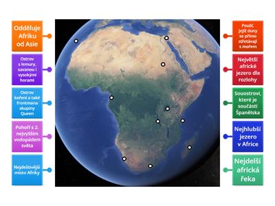 Přírodní podmínky Afriky - přiřaď pojmy dle jejich charakteristik