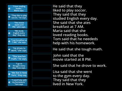 Reported speech present simple