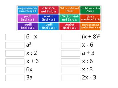 algebraické výrazy slovně 1