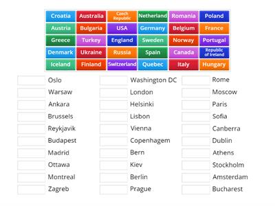 European countries and capital cities + USA , CANADA and Quebec