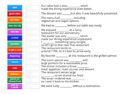 Outcomes A2 4.1 Restaurant vocab 