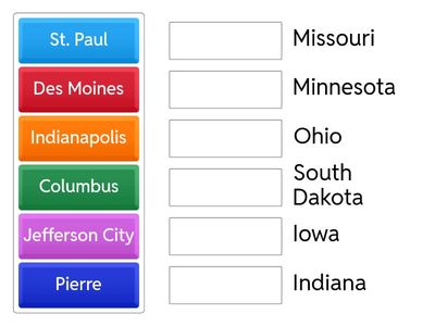 Midwest States and Capitals (Matching)