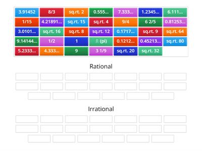 8.8 Rational/Irrational # Sort A