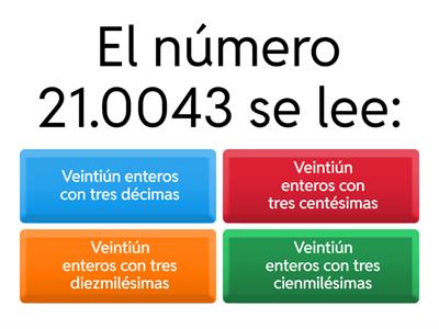  Lectura de números decimales con diezmilésimas y cienmilésimas.