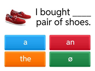 Articles (a, an, the and no article).