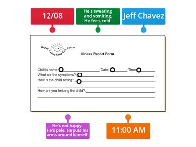 Illness report form for Jeff Chavez