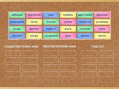 Части на речта - съществително име, прилагателно име, глагол; 2 клас