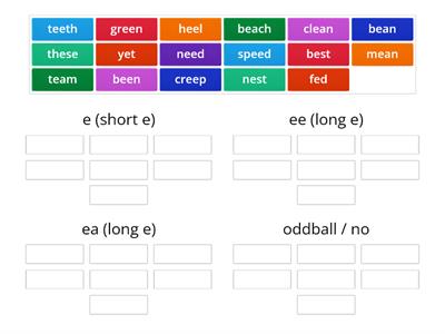 2.16 (Sort 16-Within Word) Vowel Sounds:Short-e and long-e with ee and ea (yellow)