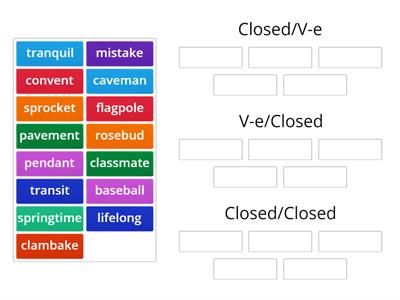 Syllable Types - 2 Syllable Words