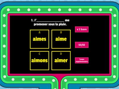 Verbe "aimer" au présent de l'indicatif 