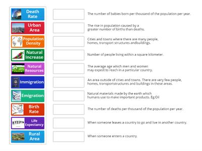 Population and Settlement Key Vocab