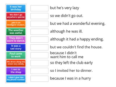 Linkers: so, because, but, although