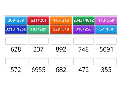 Addition match up three plus three digit