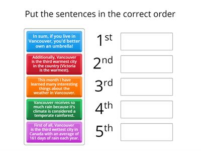 Paragraphs:More practice with transition words: Weather in Vancouver