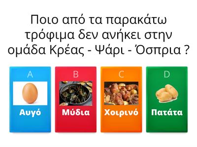 Quiz Α2α 6ο Γυμνάσιο Πετρούπολης | Ομάδα Τροφίμων: Κρέας - Ψάρι - Όσπρια