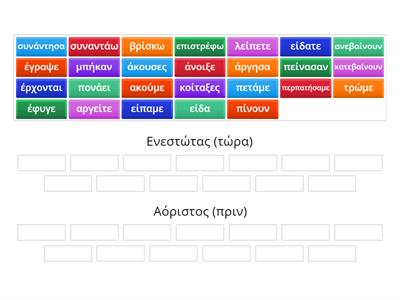 Ενεστώτας και Αόριστος Α1/Α2 Ελληνικών