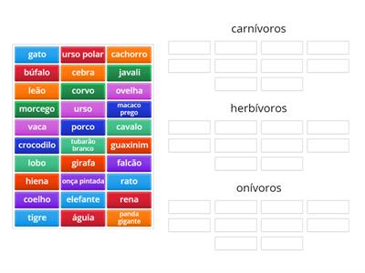 carnívoros, herbívoros e onívoros