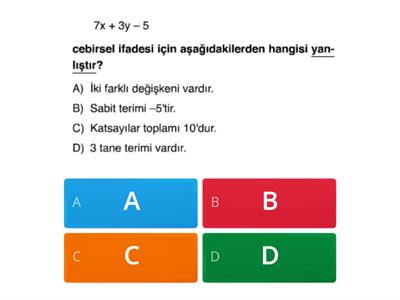 6. Sınıf Cebirsel İfadeler Test Uygulaması