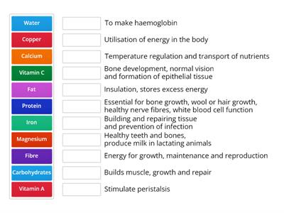 Animal nutrition - nutrients and functions