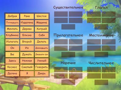 Укажите правильно части речи 