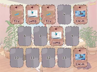 KB0 verbs can (swim, jump, fly + dance, run, sing, draw)