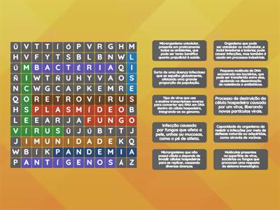 Caça Palavras - Vírus, Bactérias e Fungos