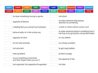Prefix Dis, Mis, Un match up