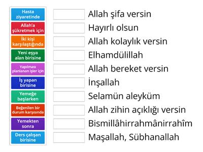 Günlük konuşmalarda dini ifadeler, eşleştirelim