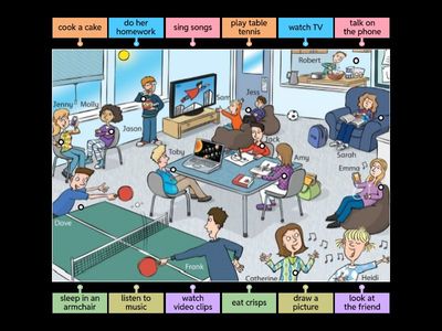 Present Continuous - Describe a picture: usa il present continuous (am / are / is / + ing)