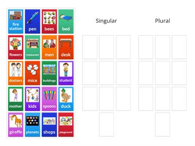 Sort the nouns into singular and plural: