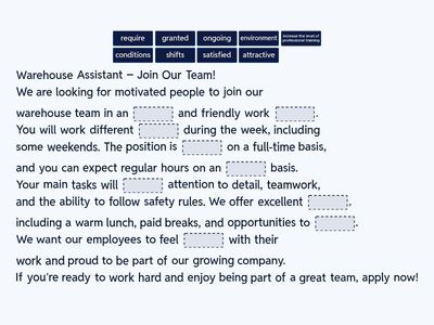 Warehouse Workers Vacancy - Gap-fill 2