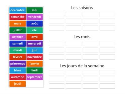 Les saisons/mois/jours de semaine