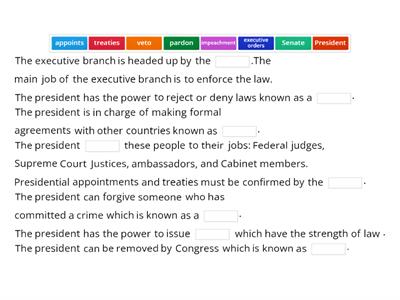 Executive Branch Cloze Activity