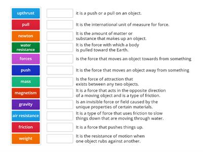 Forces vocabulary Year 5