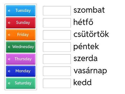 Angol - a hét napjai