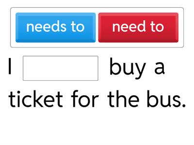 Revision 6th Grade - Need to/Needs to/Don't need to/Doesn't need to
