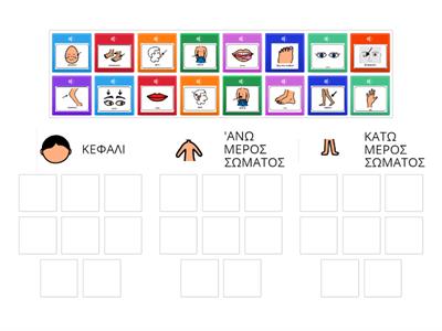 Βάλε τα μέρη του σώματος στη σωστή κατηγορία.