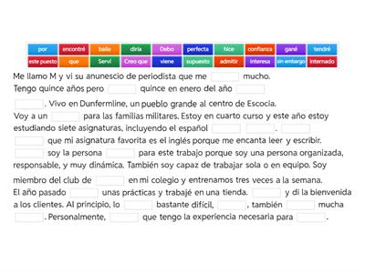 MW Nat 5 Spanish Job Application